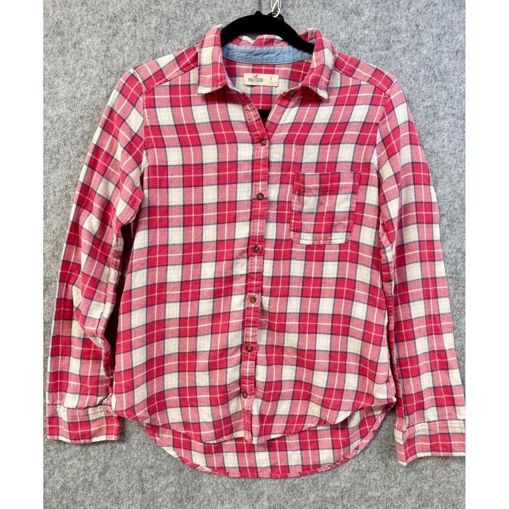 Hollister Co. Button Up Pink Plaid Flannel Shirt Women's size S